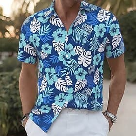 Homme Imprimé Floral Fleurs tropicales Feuille de palmier Chemise hawaïenne Chemise Boutonnée Chemise Aloha Manche Courte Hawaïen Vacances Tenue de plage Été P