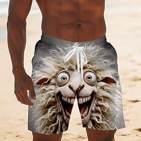Herre Tegneserie Sau Smilefjes Badeshorts Surfeshorts Medium Midje Morsom Hawaiisk Strandferie Sidelommer Mesh fôr Elastisk snøring i midjen Designer Klær