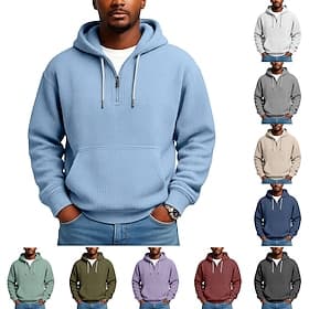 Homme Sweat à capuche Sweat à capuche gaufré Sweat à capuche quart zippé Violet Gris Clair Bleu clair À capuche Uni Poche kangourou Texturé Occasionnel Quotidi