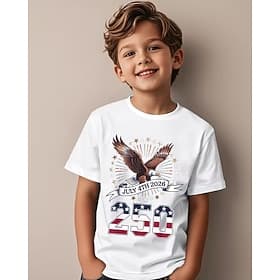 100% Cotton Kids Boys' Black White Eagle USA Flag 250th Anniversary T shirt Blouse Crew Neck Short Sleeve Outdoor Dailywear Fashion Streetwear Designer Printin