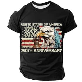 4th of July 2026 250th Memorial Day Men's 3D Print US Flag Crew Neck Short Sleeve T-Shirt Daily Street — image 1