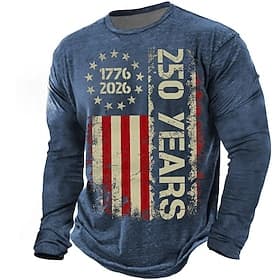 4. Juli 2026 250. Gedenktag Herren 3D Druck US-Flagge Rundhals Langarm T-Shirt Casual Daily