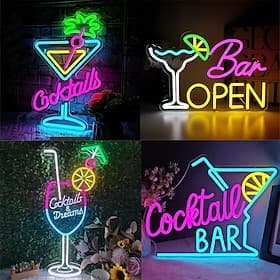 Letreiro de néon com tema de coquetéis para decoração de parede de bar, com LED dimerizável e alimentação USB, ideal para ambientes internos como quarto, sala