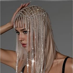 Samba Zubehör Funkelndes Kristallhängendes Kopfschmuck - Strass-Fransen-Haarkette Party Clubwear Zubehör Performance Kostüm