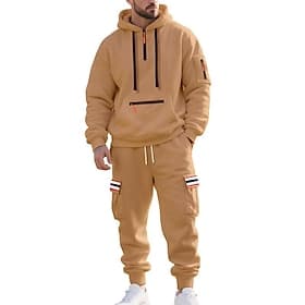 Herre Hattetrøje Joggedress Hettegenser og bukser Antrekkssett Hettegenser Hettegenser utendørs Daglig Sport Snorer Lomme عادي Svart Navyblå Brun Polyester Spo