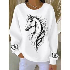 Femmes Pull Imprimé Graphique Animal Chaud Classique Occasionnel manche longue Col ras du cou Hauts Réguliers Occasionnel Maison Rue Bleu Noir Blanche Printemp