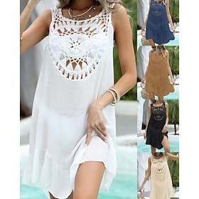 Mujer Bañadores Tapadera Vestido de Baño Traje de baño Cortado Vacaciones Ropa de playa Color sólido Escote Redondo Sin Mangas Trajes de baño