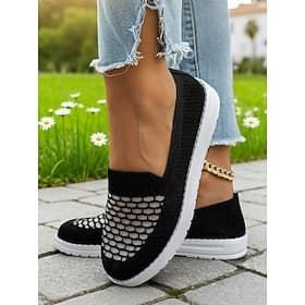 Atmungsaktive Damen-Slipper aus Flyknit-Material mit weiter Passform, leichte und bequeme Mesh-Schuhe für den Alltag, Reisen, Shopping und lange Spaziergänge.
