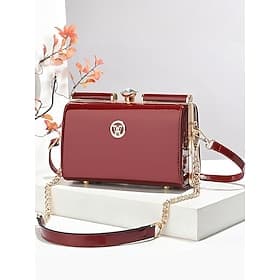 Women's Patent Leather Handbag – Elegant Quilted Design, Wedding Commute Ready, Multi-Occasion Use with Gold Chain Strap