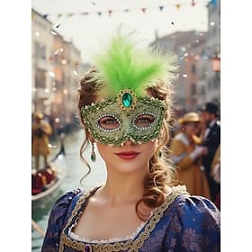 Damen grüne Feder Venezianische Maskerade-Maske - Luxus Barock Kristall-verzierte Karneval Kostümazubehör für das Venedig Festival Mardi Gras und Maskerade-Par