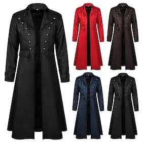 Rétro Vintage Punk Gothique Médiéval Manteau Smoking Queue-de-pie Manches longues Ebenezer Scrooge Vampire Chevalier Déguisement Homme Steampunk Halloween Per