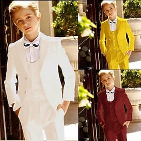 3 Pieces Ring Bearer Suit Boys' Kids Suit Blazer Vest Pants Boy's Formal Suit Casual Outdoor Party Fashion Cool Basic Solid Color Pocket Buttons Blue Black W