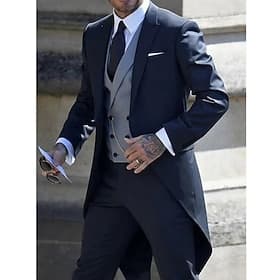 Pour des hommes Smoking mariage d'hiver Scène Bleu de minuit Printemps, Automne, Hiver, Été Costume / Tailleur Revers Cranté Fête Rétro Vintage Couleur Unie Co