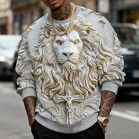 Herren Optische Täuschung Löwe 3D-Druck Pullover Stilvoll Lässig Langarm Rundhalsausschnitt Urlaub Party Geschenk Blau Gelb Purpur Grau Rundhalsausschnitt 3D G