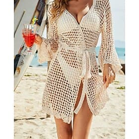Women's Swimwear Cover Up Swimsuit Cut Out Vacation Beach Wear Plain V Neck Long Sleeve Bathing Suits
