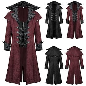 Retro Vintage Rokoko Mittelalterlich Mantel Smoking Frack langarm Kostüm Herren königlich Halloween Karneval Party LARP Renaissance-Messe Erwachsene Mantel