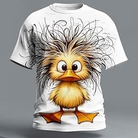 Herren Tiermotiv Küken Lustig T Shirt Kurzarm T-Shirt 3D-Druck Rundhalsausschnitt Hemd Übertrieben Designer Party Ferien Blau Schwarz Weiß Sommer Frühling Bekl