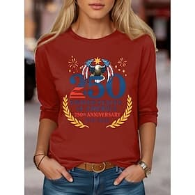 Independence Day American Anniversary Patriotic Women's T Shirt Graphic USA Flag Fashion Stylish Classic Long Sleeve Crew Neck Daily Weekend Print Black White