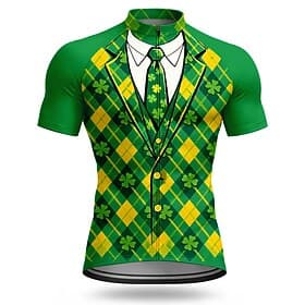 Herren St. Patrick Trikot Cycling Jersey Shamrock Neuheit Kurzarm Fahrrad Tee T-Shirt Oberteil mit 3 Rückentaschen UV-beständig Schnell trocknend mit Taschen v