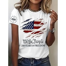 T-shirt graphique pour femme patriote du Jour de l'Indépendance imprimé du drapeau lettre vintage mode élégante manches courtes col rond quotidien weekend bleu