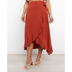 Femmes Élégant Mode Occasionnel Midi Taille Basse Jupes Uni Froncé Ourlet irrégulier Micro-Élastique Quotidien Rue Bleu Noir Rose Vert Véronèse Été