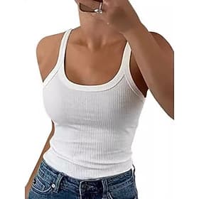 Mulheres Malha Íntima Tecido Moda à moda Clássico Sem Manga Decote U Tops regulares Diário Final de semana Azul Preto Branco Rosa Bege Verão Primavera
