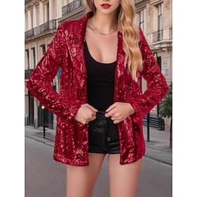 Damen Blazer Bequem Pailletten Mode Lässig Einfarbig Lässig Party Straße Alltagskleidung Regulär Gekerbtes Revers Normale Passform Langarm Oberbekleidung Blau