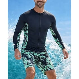 Homme Maillot Anti UV Maillot de bain 2 Pièces Tropical Jambes jusqu'au genou Protection UV Séchage Rapide Élastique manche longue Maillot de Bain Maillot de b