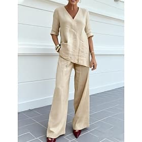 Damen Zweiteilige Sets Hosen-Sets Bolero-Oberteil Halbarm V Ausschnitt Einfach Mode Streetwear Basic Lässig Täglich Outdoor Blau Schwarz Braun Frühling Normale