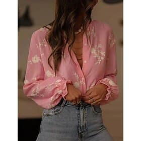 Women's Blouse Embroidered Buttons Floral Stylish Casual Long Sleeve Shirt Collar Regular Tops Daily Blue White Pink Navy Blue Summer Spring Fall