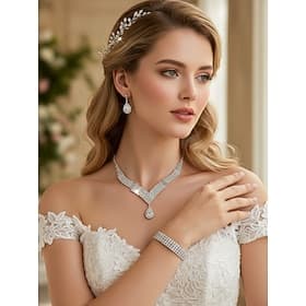Ensemble de bijoux pour femme en strass dorés: collier pendentif goutte scintillante et boucles d'oreilles pendantes Bracelet en cristal, accessoire élégant e