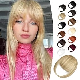 Clip-in-Pony, natürlicher Fake-Pony mit Haarclip, hellblonder, gebleichter, französischer Pony mit Schläfenpartie, Haarverlängerungen für Damen, Pony-Haarverlä