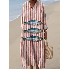 Damen Maxikleid Shiftkleid Sommerkleid Urlaub Lässig Strand Ausgehen Lässiger Schnitt Grafik Geometrisch Abstrakt Langarm V Ausschnitt Weiß Rote Sommer Frühlin