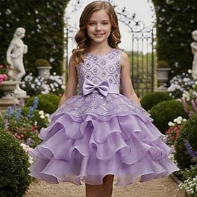Abito da damigella d'onore bambina Ragazze Abito formale Abiti da sposa Feste Matrimonio Formale Moda Principessa Bello Abito per la Prima Comunione Rete Tinta