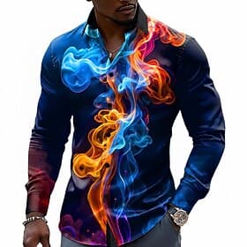 Herren Optische Täuschung Rauch Blende Farbe Hemd Knopfhemd Lässiges Hemd Langarm Modisch lässig Streetwear Urlaub Frühling Herbst Umlegekragen 3D-Druck Hemden