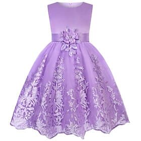 Kinder Mädchen Partykleid Einfarbig Ärmellos Kurzarm Besonderer Anlass Prinzessin Polyester Partykleid Sommer Frühling Kinder Purpur