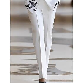 Women's Dress Pants Chinos Straight Elegant Streetwear Work Full Length Medium Waist Solid Color Patchwork Pocket Comfy Breathability Inelastic Daily Outdoor B