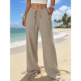 Femmes Pantalons Pantalon d'été Pantalons Amples Pantalons de Plage Vacances Basique Longueur complète Taille Moyenne Couleur Unie Uni Cordon de serrage Jambe