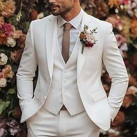 Men's Tuxedos Party Suits Casual Business White Brown Fall Suit Notch Lapel Daily Formal Solid Colored Slim Fit 3 Piece Single Breasted Two-buttons