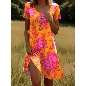 Women's Mini Dress T Shirt Dress Tee Dress A Line Dress Summer Dress Casual Daily Regular Fit Floral Graphic Short Sleeve Crewneck White Orange Summer Spring
