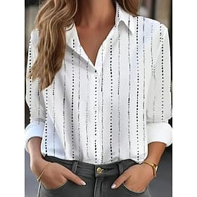 Per donna Camicia Bottoni Stampato Plaid Elegante Casual Manica Lunga Colletto a Camicia Top Regolari Quotidiano Bianco Cachi Estate Primavera