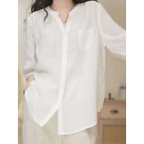 Women's Linen-feel Shirts Pocket Solid Color Daily Basic Casual Long Sleeve V Neck Regular Tops Daily Blue White Navy Blue Orange Green Summer Spring Fall