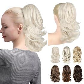 Ponytail Extension - 14 Claw Clip in Ponytail Hair Extensions Natural Soft Synthetic Layered Wavy Pony Tail Hair Pieces for Women - Platinum