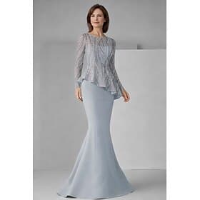 Mermaid Trumpet Floor Length Beaded Eembroidered Wedding Guest Dress Formal Dresses Mother of the Bride Dress Long Sleeve Boat Neck Elegant Formal Wedding Gues