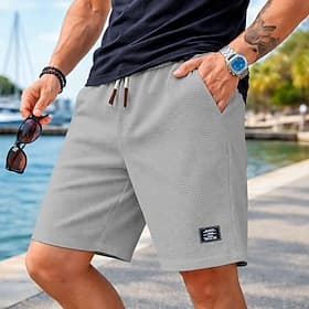 Herren Waffel-Shorts Shorts Sommershorts Freizeitshorts Kordelzug Tasche Elastischer Bund Einfach Einheitliche Farbe Komfort Atmungsaktiv Knielang Lässig Outdo