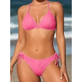 Femmes Maillots de Bain Bikini 2 pièces Slips Maillot de bain Dos nu Vacances Tenues de plage Uni Col Halter Sans manches Maillots de bain