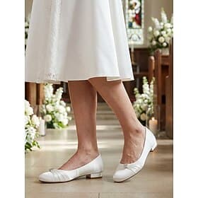 Women's Ivory Low Heel Comfort Flats, Soft Pleated Classic Bridal Shoes for Senior Brides Church Weddings