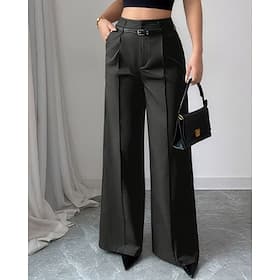 Mujer Fresco Perneras anchas pantalones de traje Chinos Moda Ropa de calle Casual Longitud total Media cintura Color sólido Bolsillo Confortable Cómodo Rígido