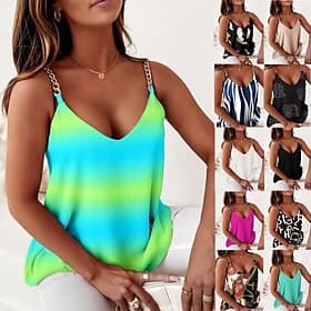 Damen Tank Top Druck Ombre Blumen Buchstabe Bohemien Mode Stilvoll Ärmellos V Ausschnitt Normale Oberteile Täglich Ausgehen Wochenende Blau Schwarz Purpur Grün
