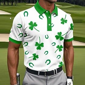 St. Patrick's Day Herren Shamrock Golf Polo Shirts Sport Polo Shirts Kurzarm Polo-Shirts Kragen-Shirts Freizeit Athleisure Alltagskleidung Festival Outfit Knöp